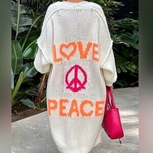 NWT Long Sleeve Cute Cardigan Sweater Open Front Ribbed Knit Love Peace